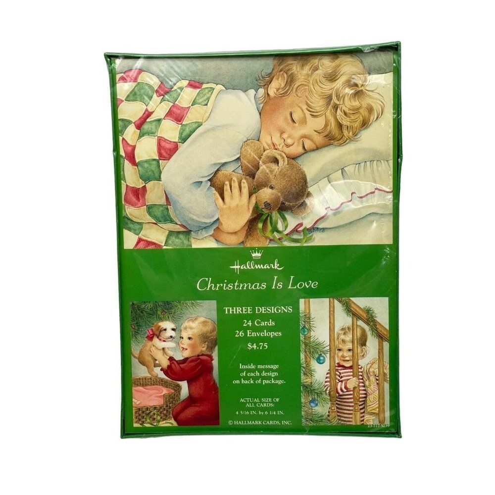 Vintage 24 Hallmark Cards & Envelopes Christmas Is Love Children Boxed Set NOS